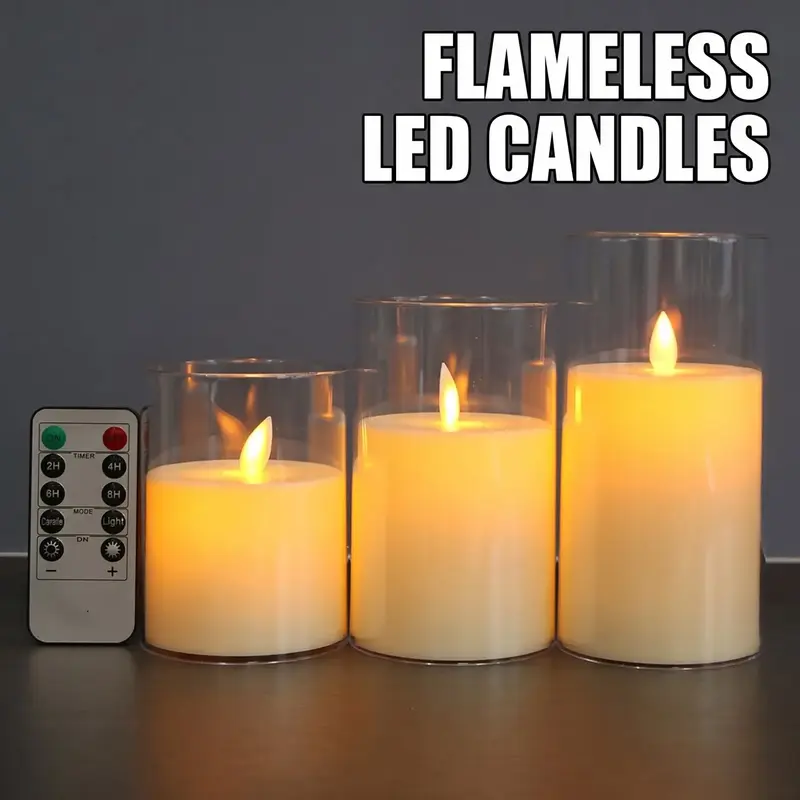 LED Electronic Candle Lights, Cozy Lighting Lights, Decorative Atmosphere Light, Battery-Operated Remote-Controlled LED Candle Set for Home, Wedding and Party Decor Indoor Decorative Light, LED Candle Lamp