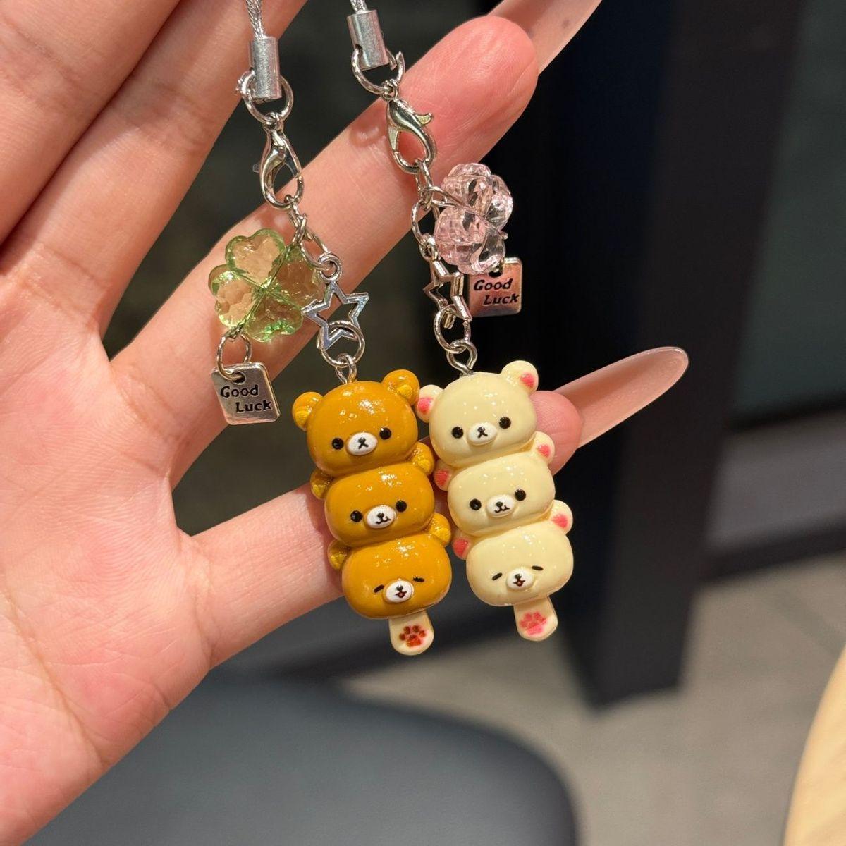 Adorable Rilakkuma & Korilakkuma Tanghulu Keychain, Sweet Matching Set for Couples, Best Friends Gifts, Kawaii Phone Charm