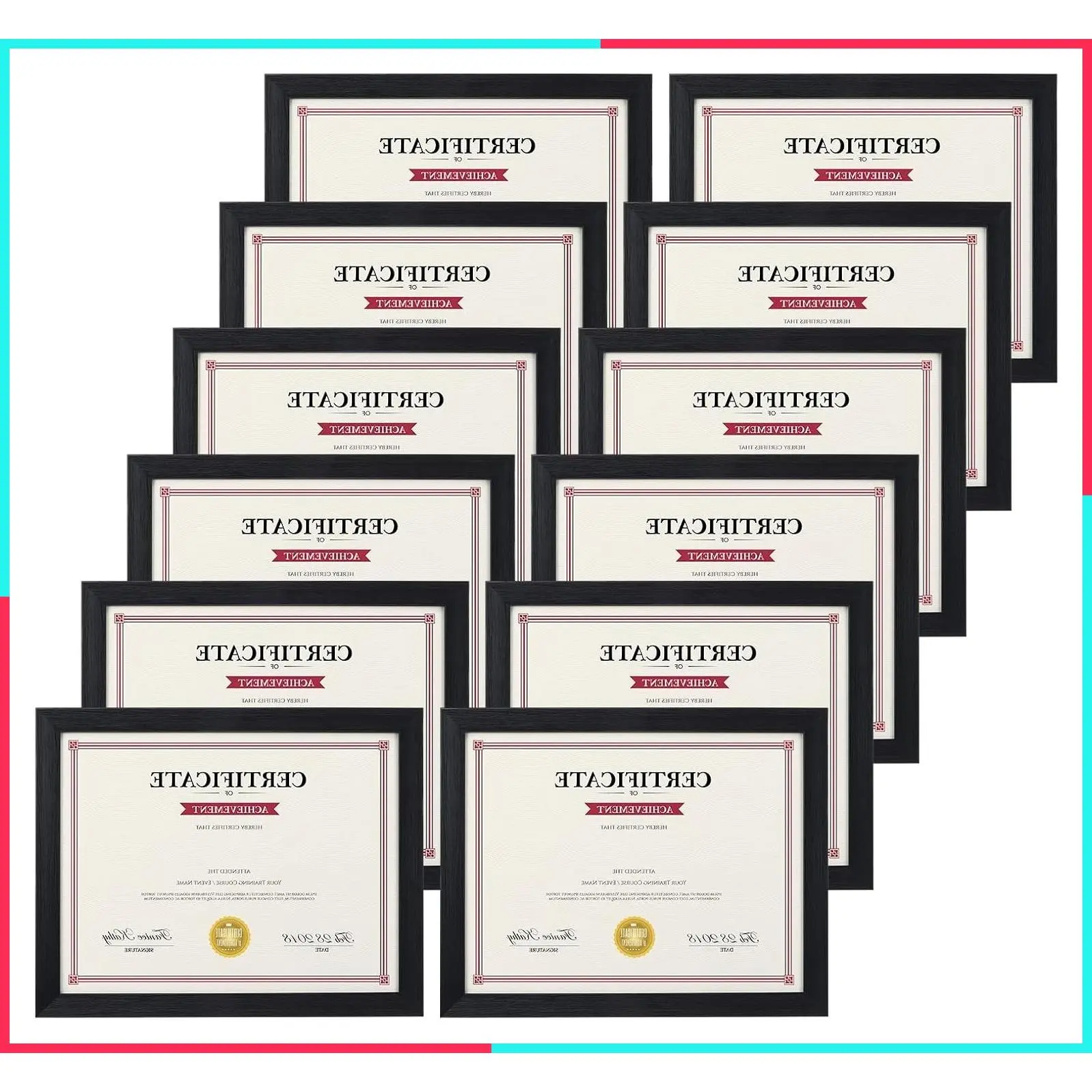 Black 8.5x11 Picture Frame Set of 12, Bulk Multi 8.5x11 Frames for Award Certificates, Documents, Diplomas, Wall or Tabletop Display