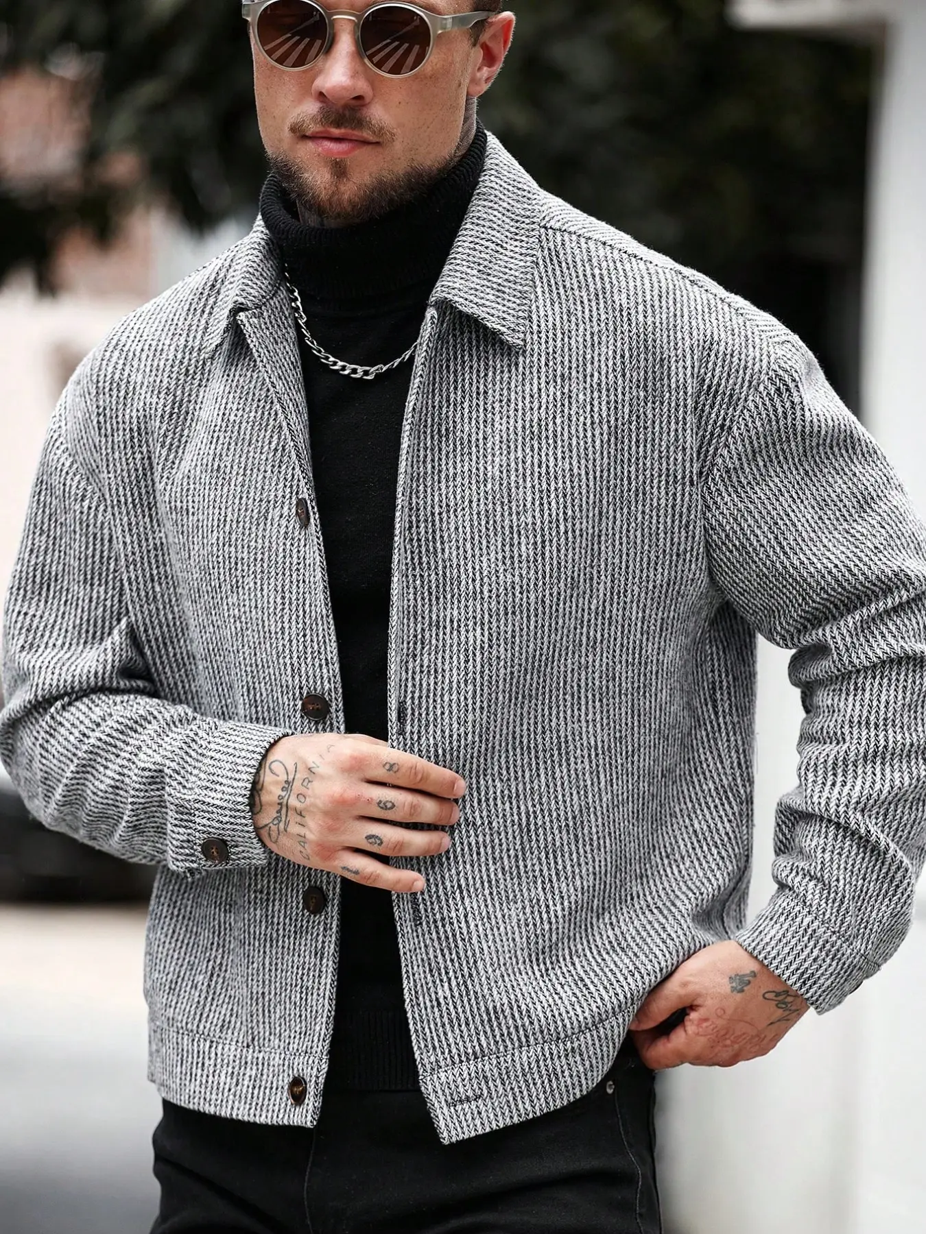 Men's Long Sleeve Loose Fit Wool Jacket, Fashion Casual Design, Lightweight Outerwear for Work or Outdoors, Stylish and Comfortable