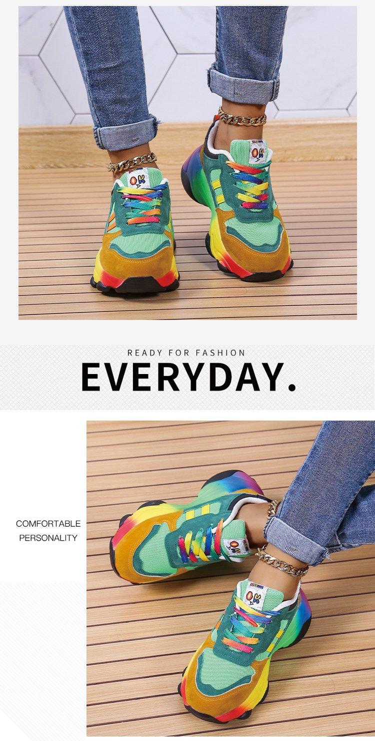 2026 Spring and Autumn New Colorful Dad Shoes Hip-Hop Street Style Sports Color-Block Casual Unique Platform Rainbow Women's Shoes Large Size Comfortable and Durable