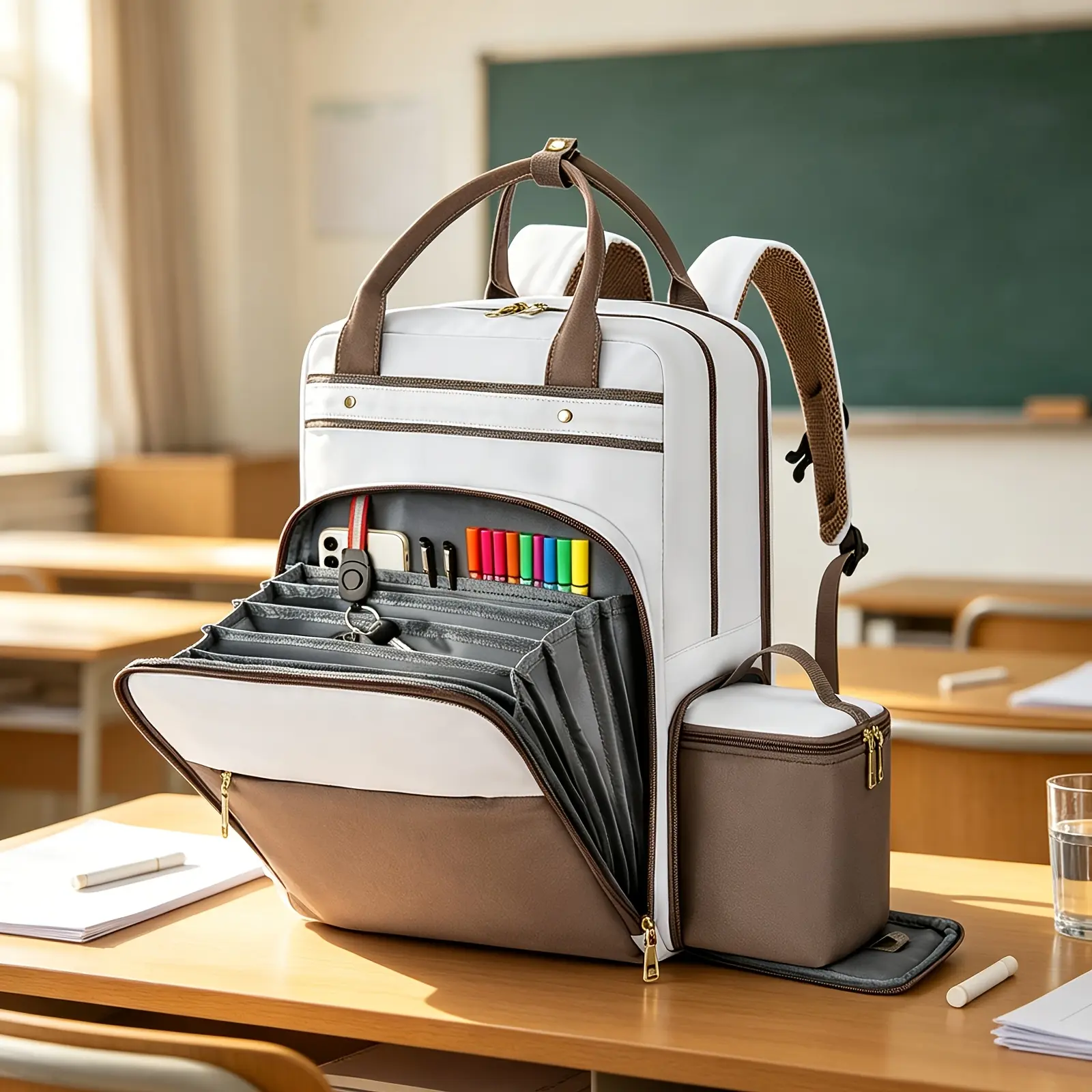 Teacher Backpack with Detachable Insulated Cooler Lunch Bag, 15.6 Inch Laptop Teacher Work Bag, Multi Compartment Book Backpack for Women Men School Teaching Daily Use