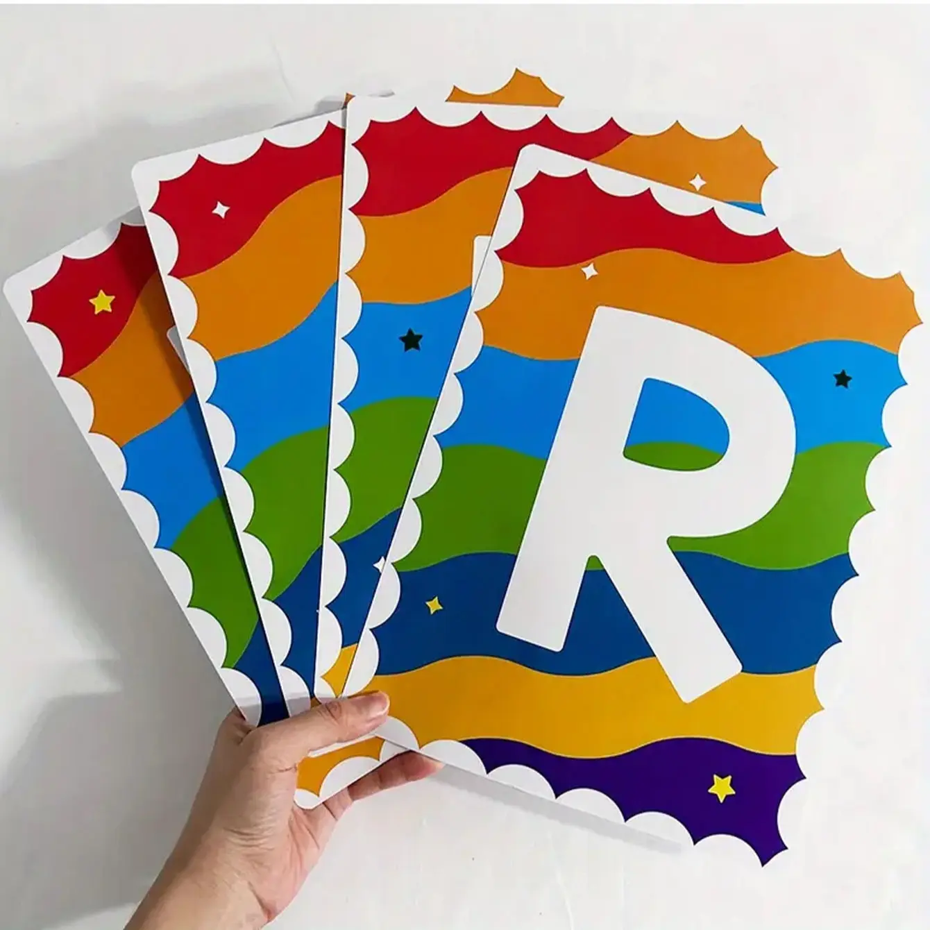 4-Pack Reading Posters Classroom Decor, Colorful Educational Wall Art with Rainbow Letters, Stars, Dots, Perfect for Visual Word Learning