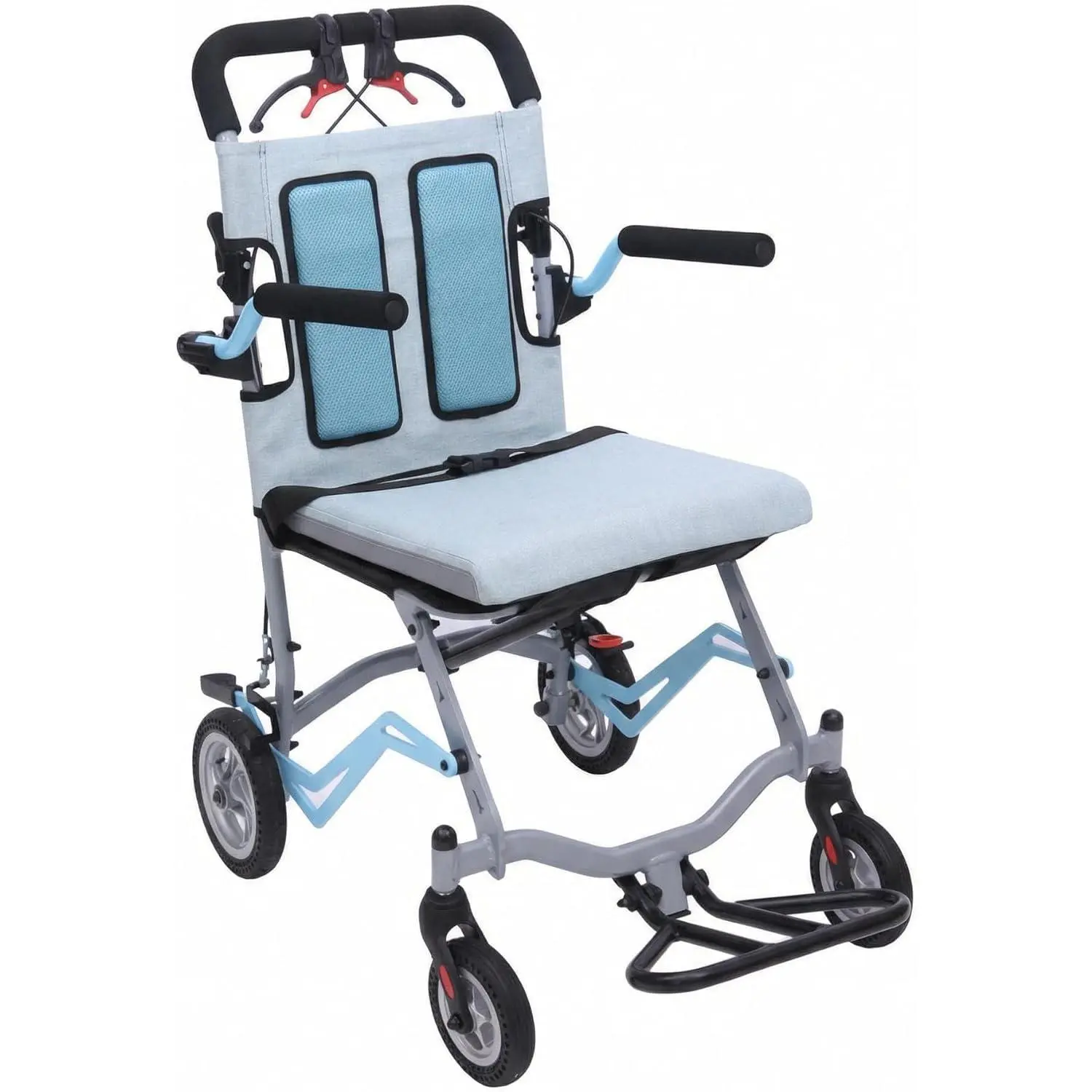 Lightweight Folding Wheelchair for Seniors, Aluminum Transport Chair with Flip-Up Arms, Portable Commode Wheelchair for Patients, Easy Fold & Store, Handbrakes, 220lbs Capacity