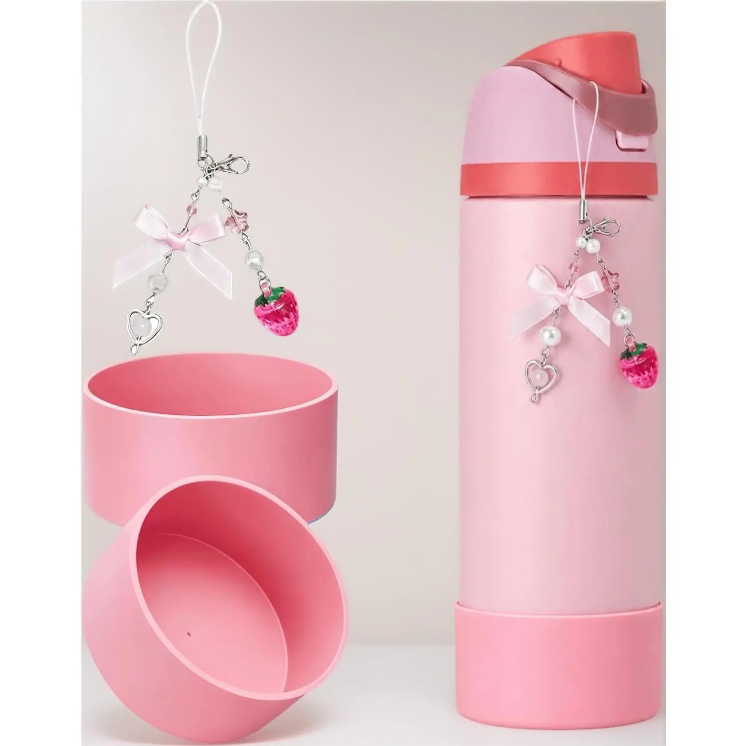 Black Cherry Silicone Charm & 2PCS Silicone Boot Set, Owala Water Bottle Accessories for 20/24/30/32/40 oz, DIY Charm Accessory Pendant, Silicone Charms
