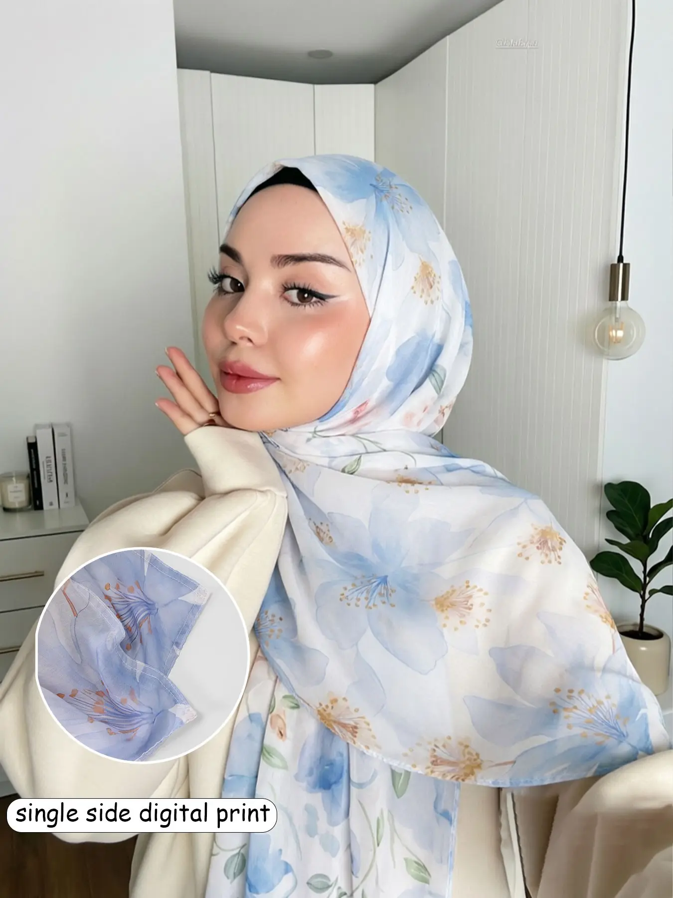 Fashion Gradient Print Cotton Hijab Scarf, Elegant Women's Headwrap, Muslim Daily Wear Headscarf, Soft Beach Long Shawl for Muslim