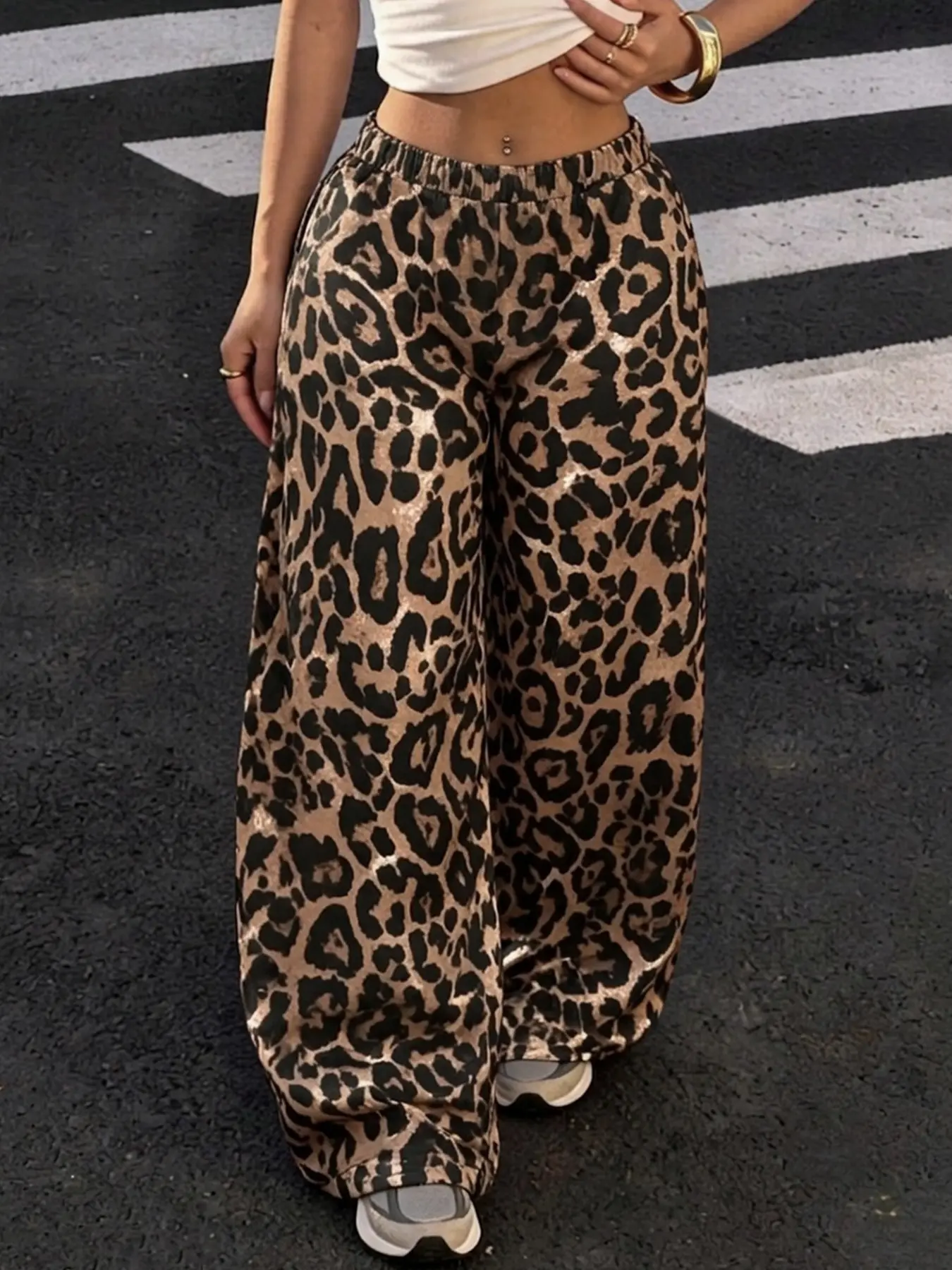 Unisex Leopard Print Uncuffed Sweatpants, Fashionable Party Bottoms, Streetwear Style, Hip Hop, Dance, Motorcycle, School, Teenage Trendy Sportswear