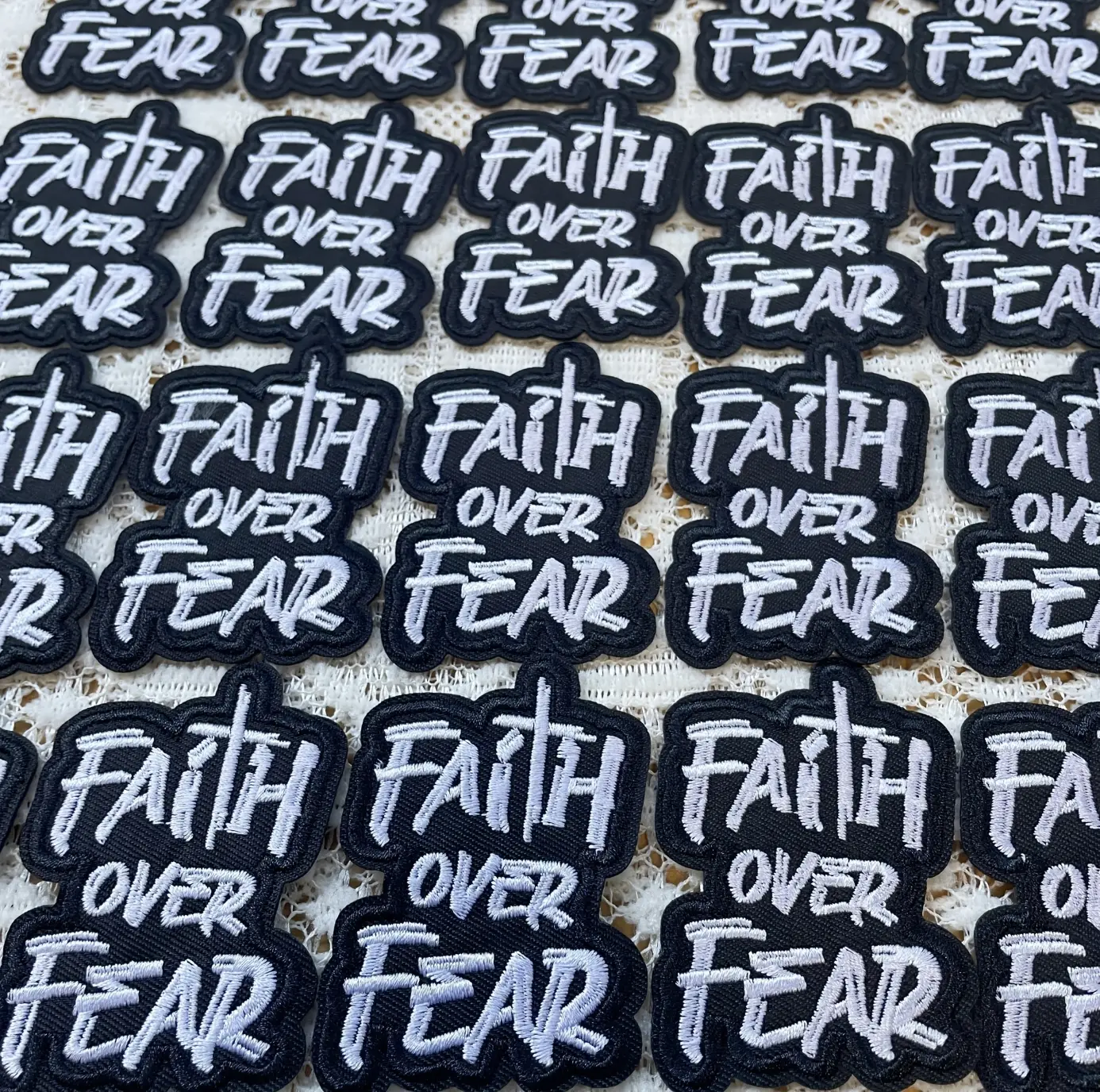 8 Faith Over Fear Iron-On Embroidery Patches, Fun Look, Easy Apply & Sew, Durable Fabric Badges for Jackets/Bags, DIY Crafts