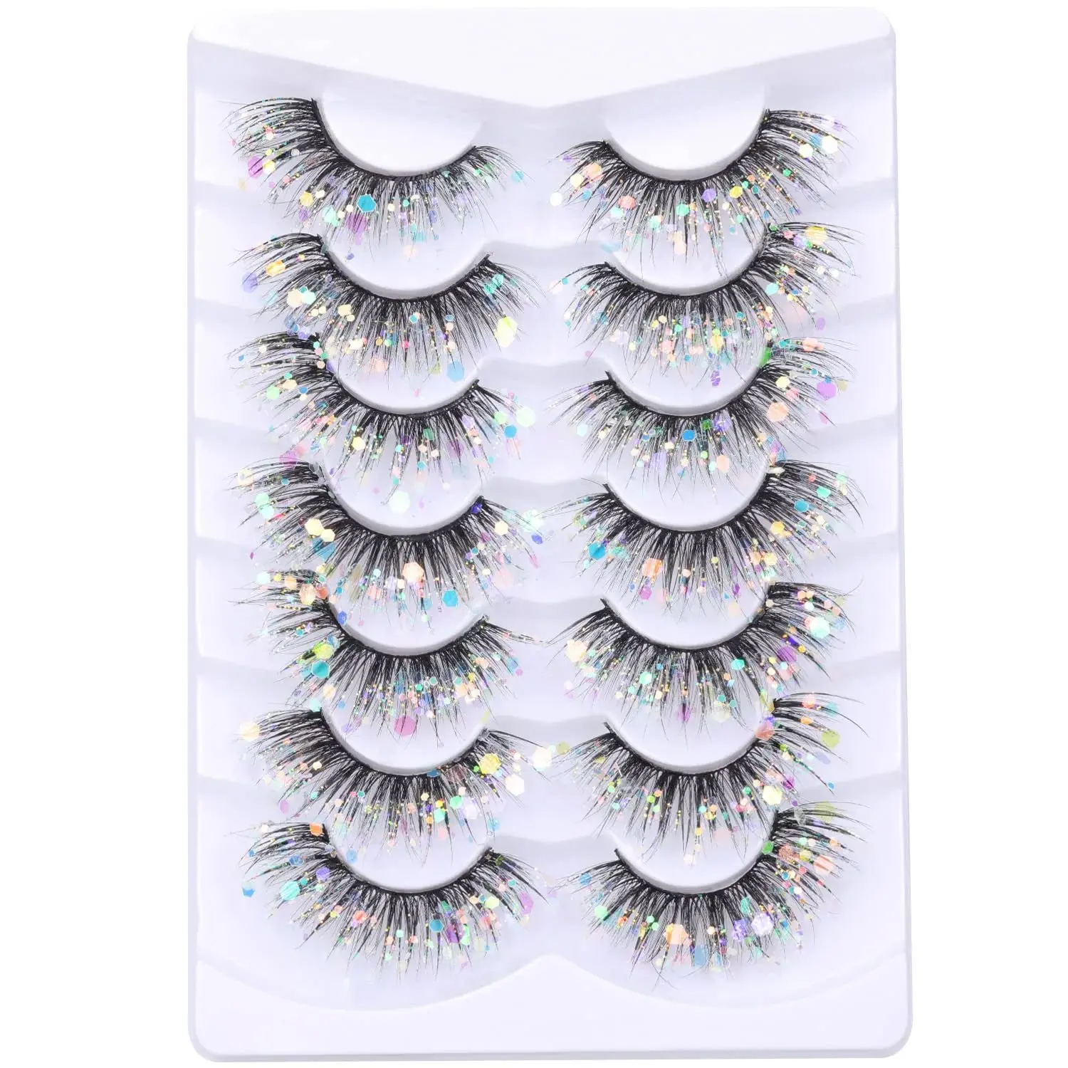 Glitter Lashes Dramatic False Eyelashes with Shinny Glitter Decorative Colored Lashes Glow in the Dark Faux  Eyelahses  Strip Lashes Pack 7 Pairs