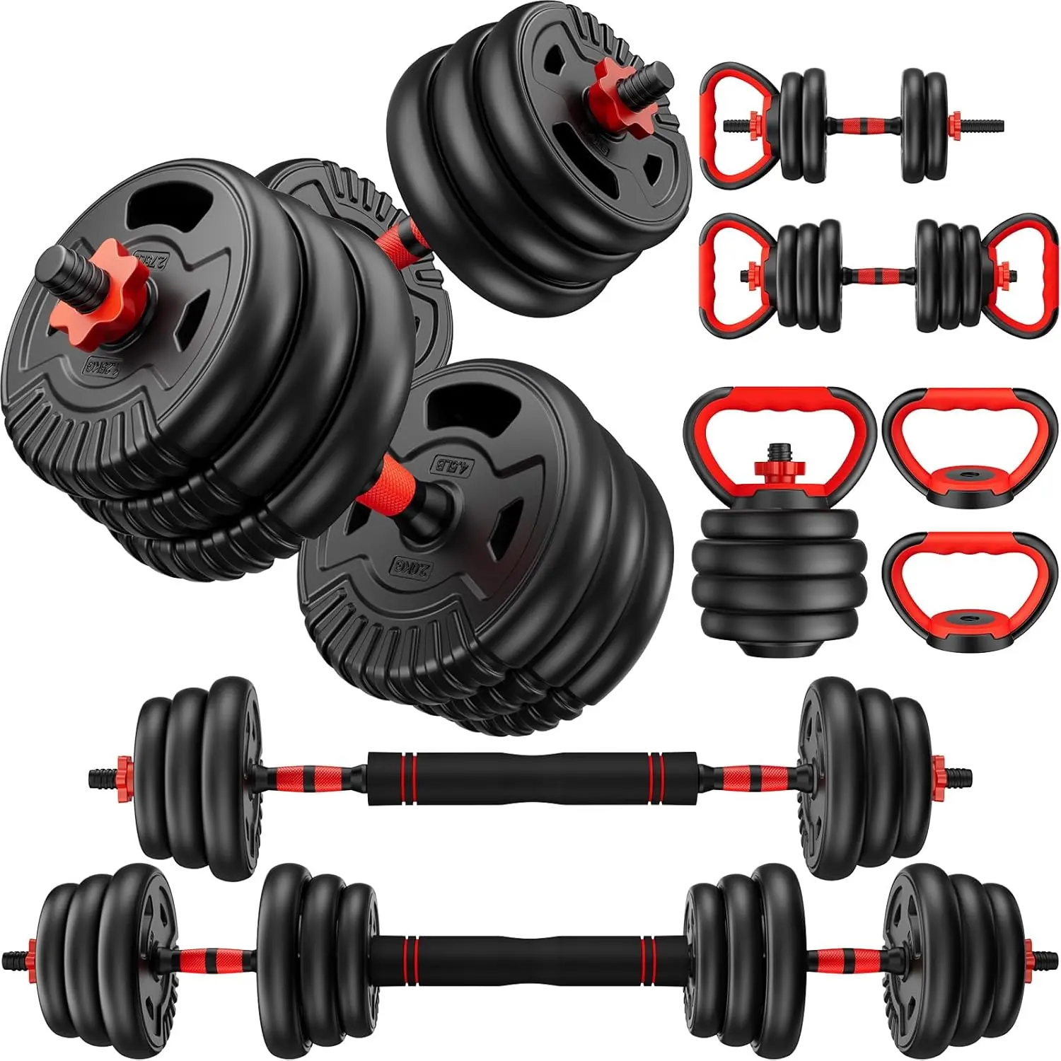 Adjustable Dumbbell Set with Connector - 22/33/45/70/90lbs Weights, 5-in-1 Convertible to Barbell, Kettlebell, Push-Up Stand, Weight Plate - Home Gym Fitness Equipment for Men/Women, Adjustable Dumbbells