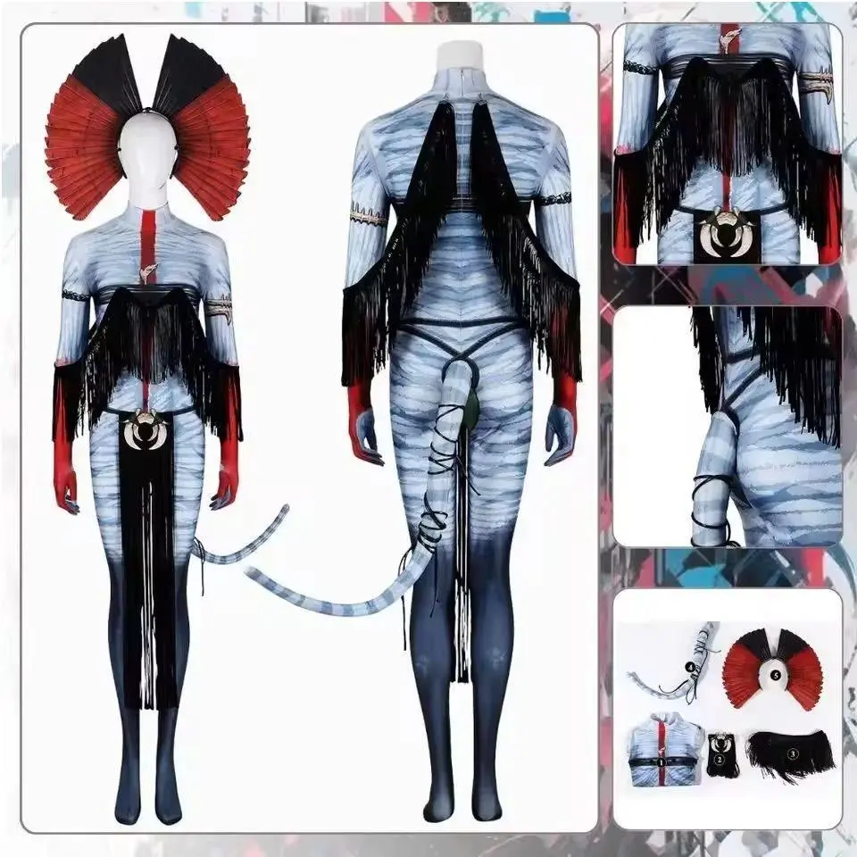 Avatar of Fire Ash Cosplay Varang Costume for Women Jumpsuit Headgear Tails Roleplay Outfits Halloween Carnival Disguise Suit