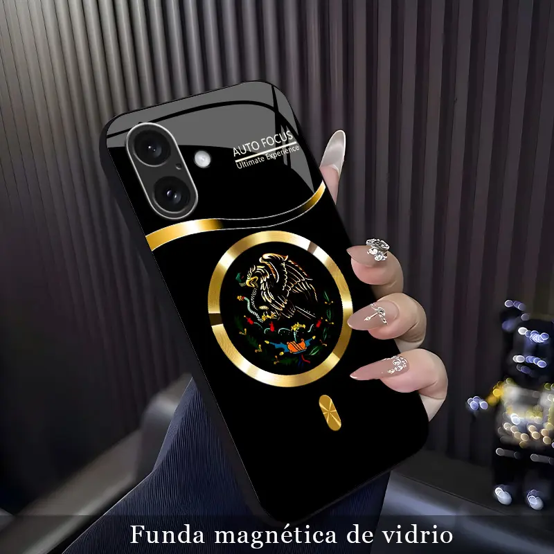 Funda para【iPhone 16 Plus】con diseño de águila mexicana estilo tótem étnico, estampado vintage de cultura latina, funda de vidrio magnético con carga MagSafe, antigolpes y resistente al desgaste, estilo étnico unisex-XS9527