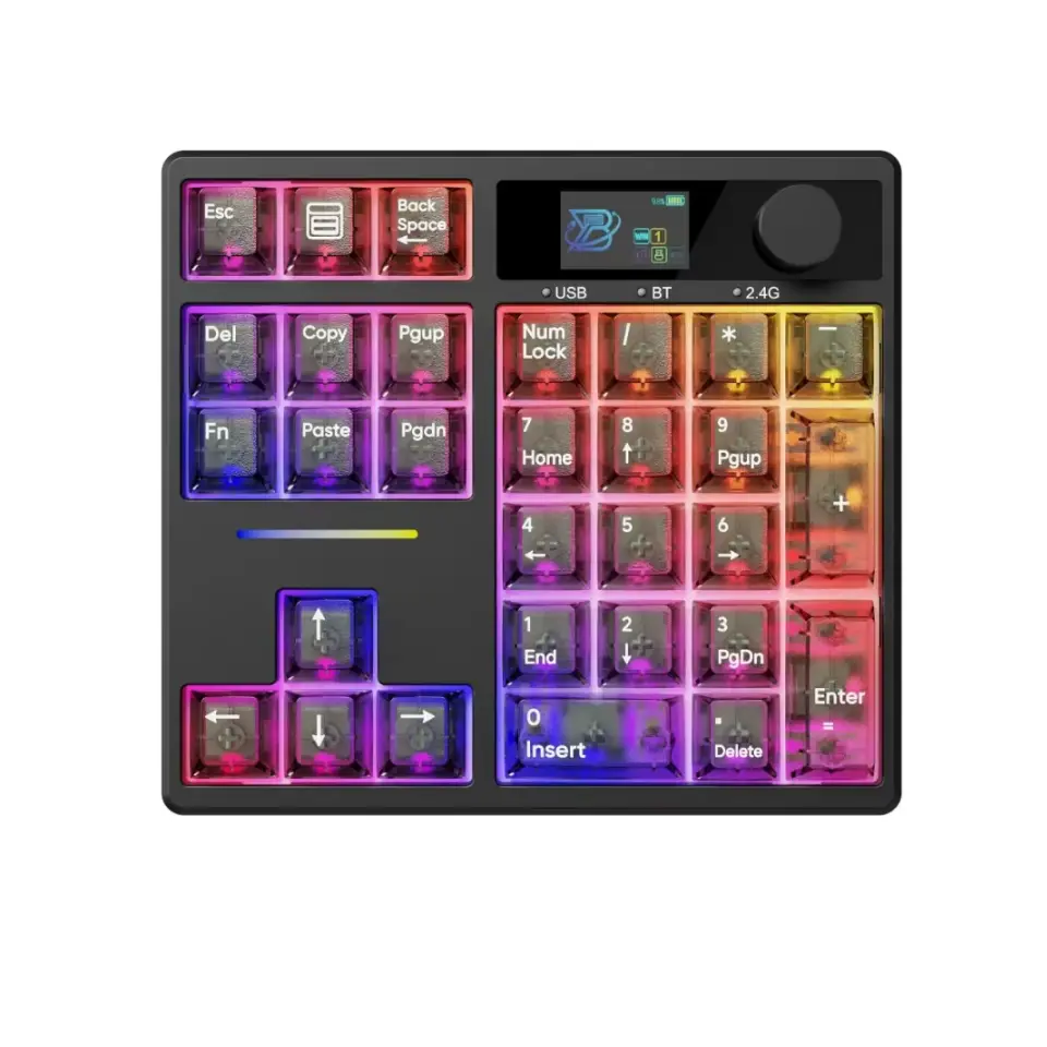 TD31Pro Mechanical Numeric Keypad - Mini Tri-Mode (Bluetooth5.0, 2.4G, Type-C Wireless) Gaming Keyboard with RGB HotSwap, PBT Keycaps, Gasket Mount, Programmable Screen & Knob for Win/Mac