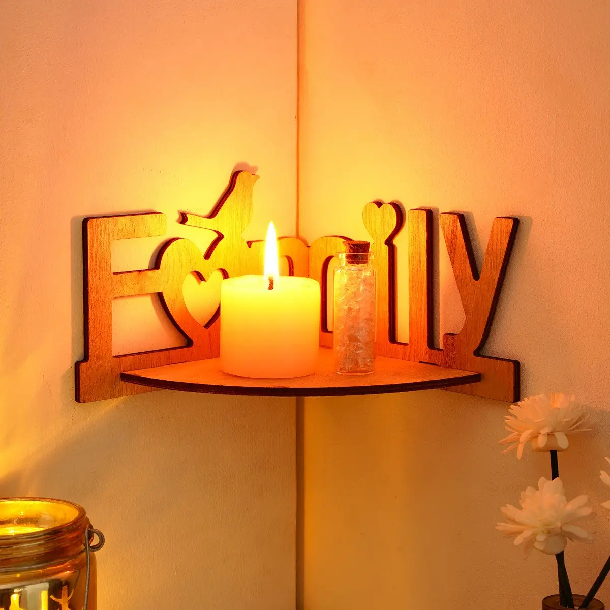 Warm Family Letter Corner Shelf, No Drilling Installation, Home Wall Decor, Room Decor and Storage, Versatile Furniture for Living Space