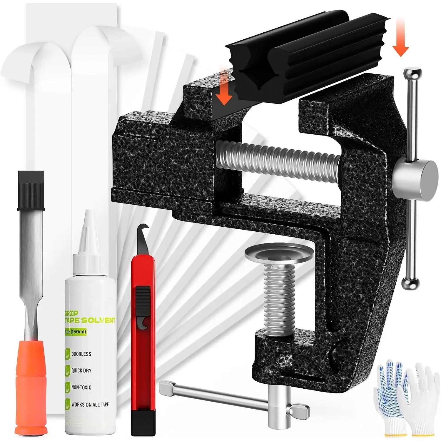 Golf Club Regripping Kit with Bench Vise – Complete Grip Repair &  Set with Rubber Clamp, Solvent, Tape Strips & Tools for Golf Club Grip Installation,  & Workshop DIY