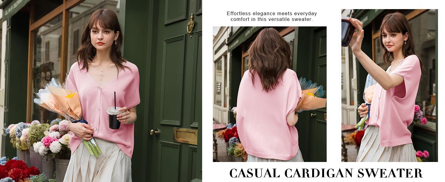 Saodimallsu Womens Fall Oversized Cardigans Batwing Short Sleeve Lightweight Button V Neck Casual Knit Sweater Tops Saodimallsu Womens Fall Oversized Cardigans Batwing Short Sleeve Lightweight Button V Neck Casual Knit Sweater Tops