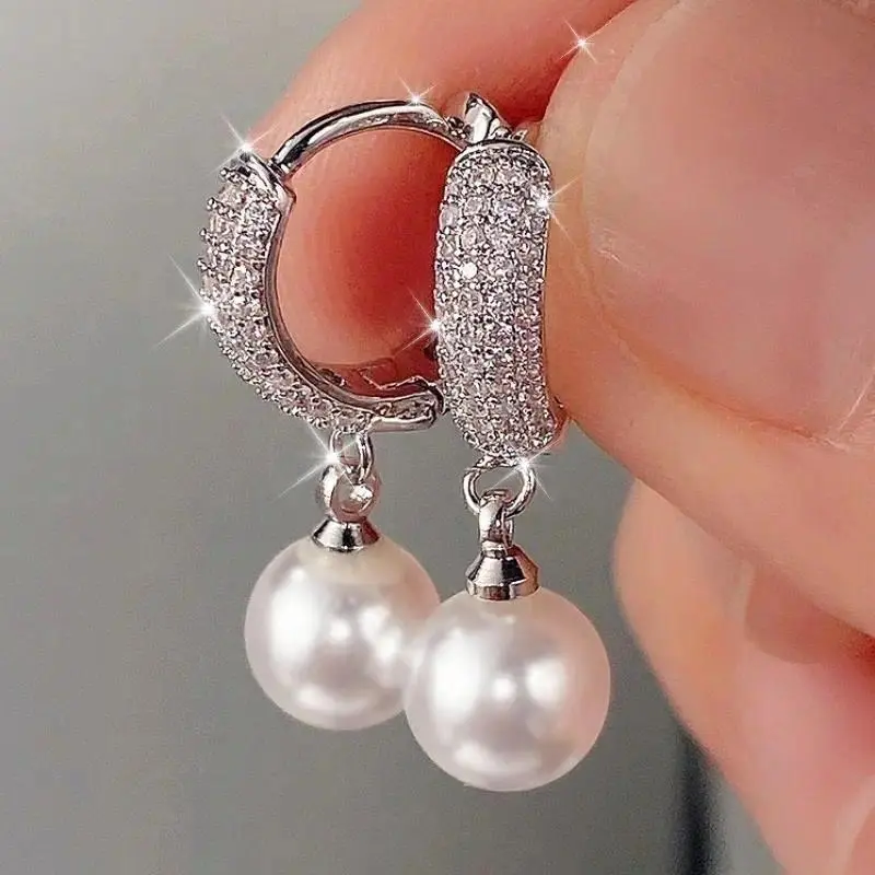 Vintage Pearl Drop Earrings for Women, Shiny Zirconia Dangle Earrings, Elegant Bridal Jewelry, Romantic Wedding Guest Accessories, Classic Statement Earrings for Party, Anniversary, Date Night & Gift