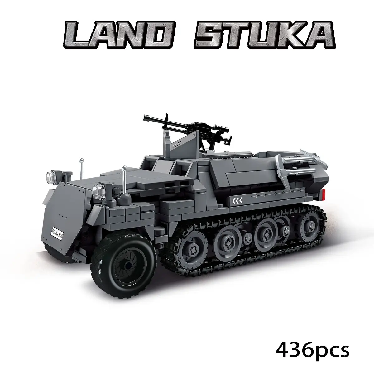 Land Stuka half-tracked armored vehicle building block model, a MOC military building model decoration, Diy building model, an ideal collectible for military enthusiasts, perfect as a birthday gift and Christmas party presents, made from ABS