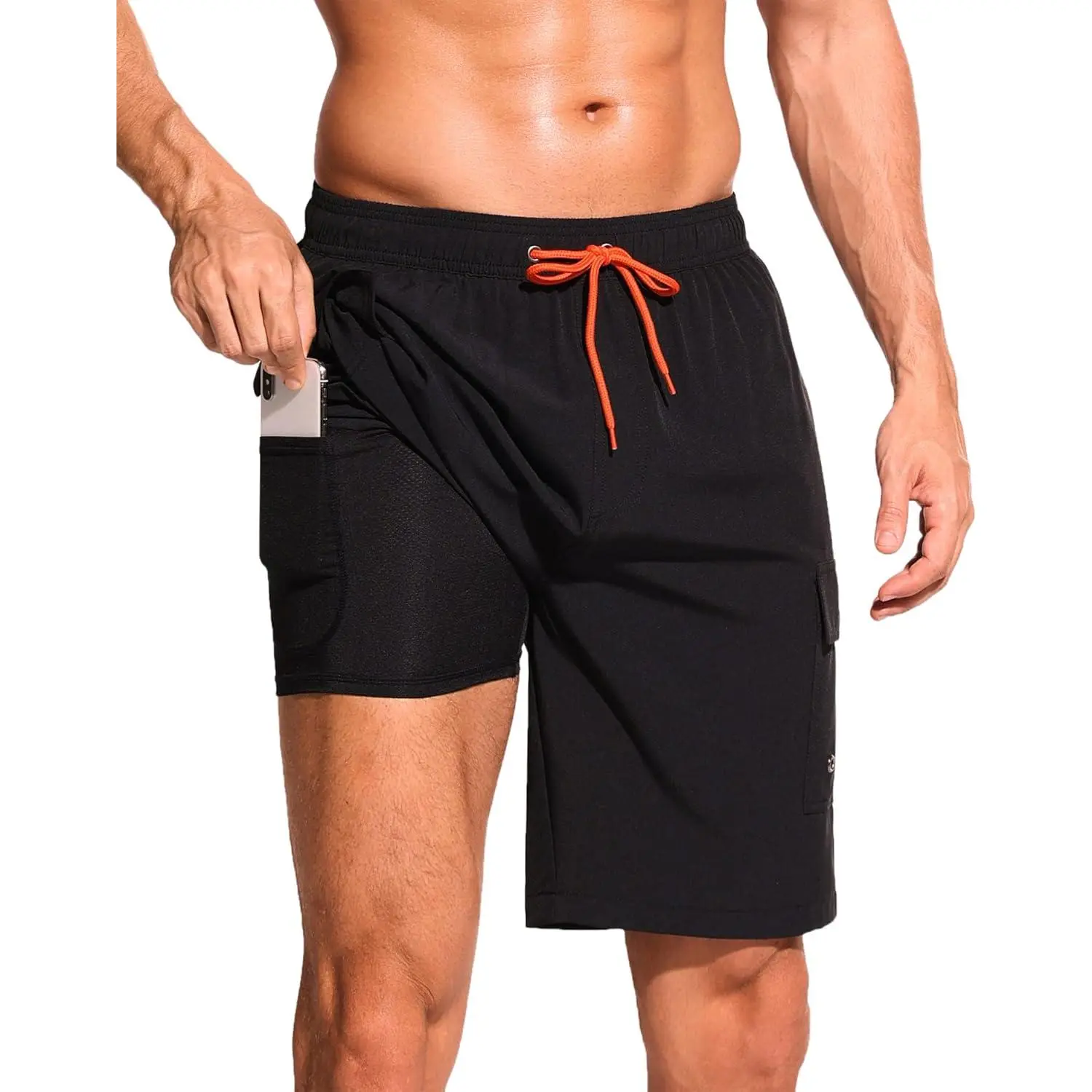 Men's Swim Trunks with Compression Liner Quick Dry Bathing Suits 9 Inch Swimming Shorts with Cargo Pockets