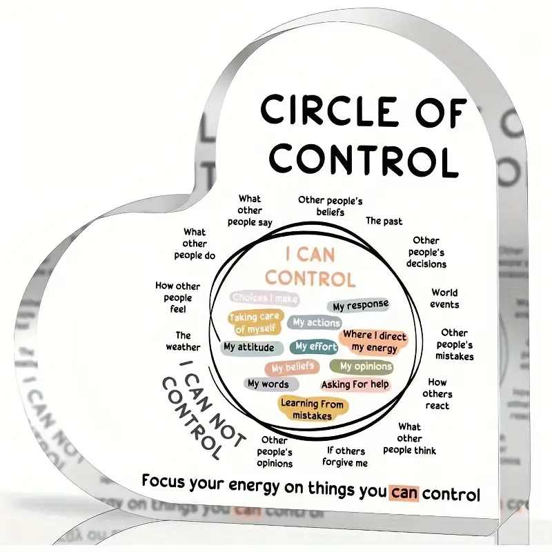 Circle of Control Heart Acrylic Plaque, Positive Mental Health Desktop Decor, Inspirational Self‑Care Keepsake