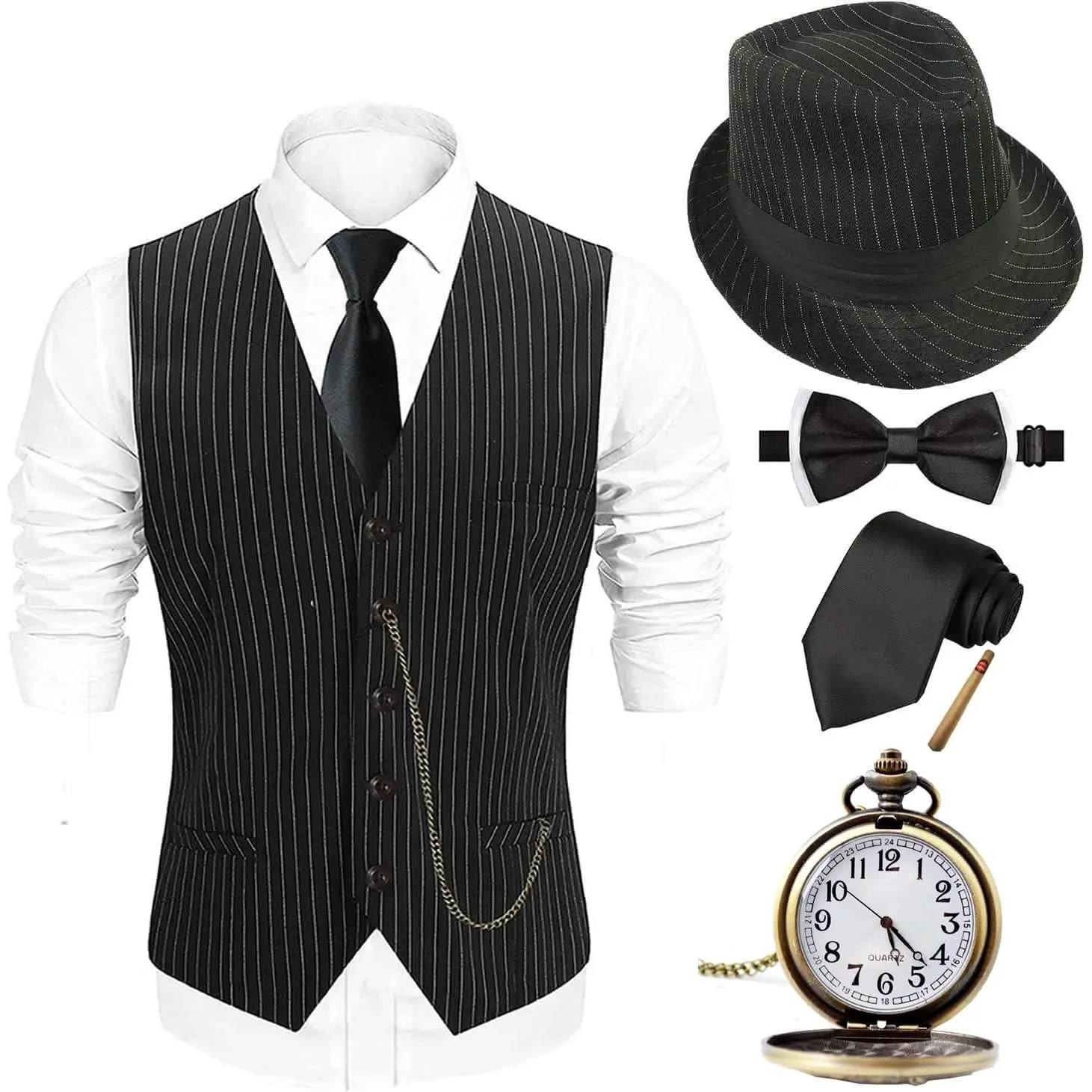 Halloween 1920s Men's Gangster Mobster Costume 2026 | Premium Reusable Complete Costume Set for Daily & Party Wear, Great for Family, Group & Couples(Gift)