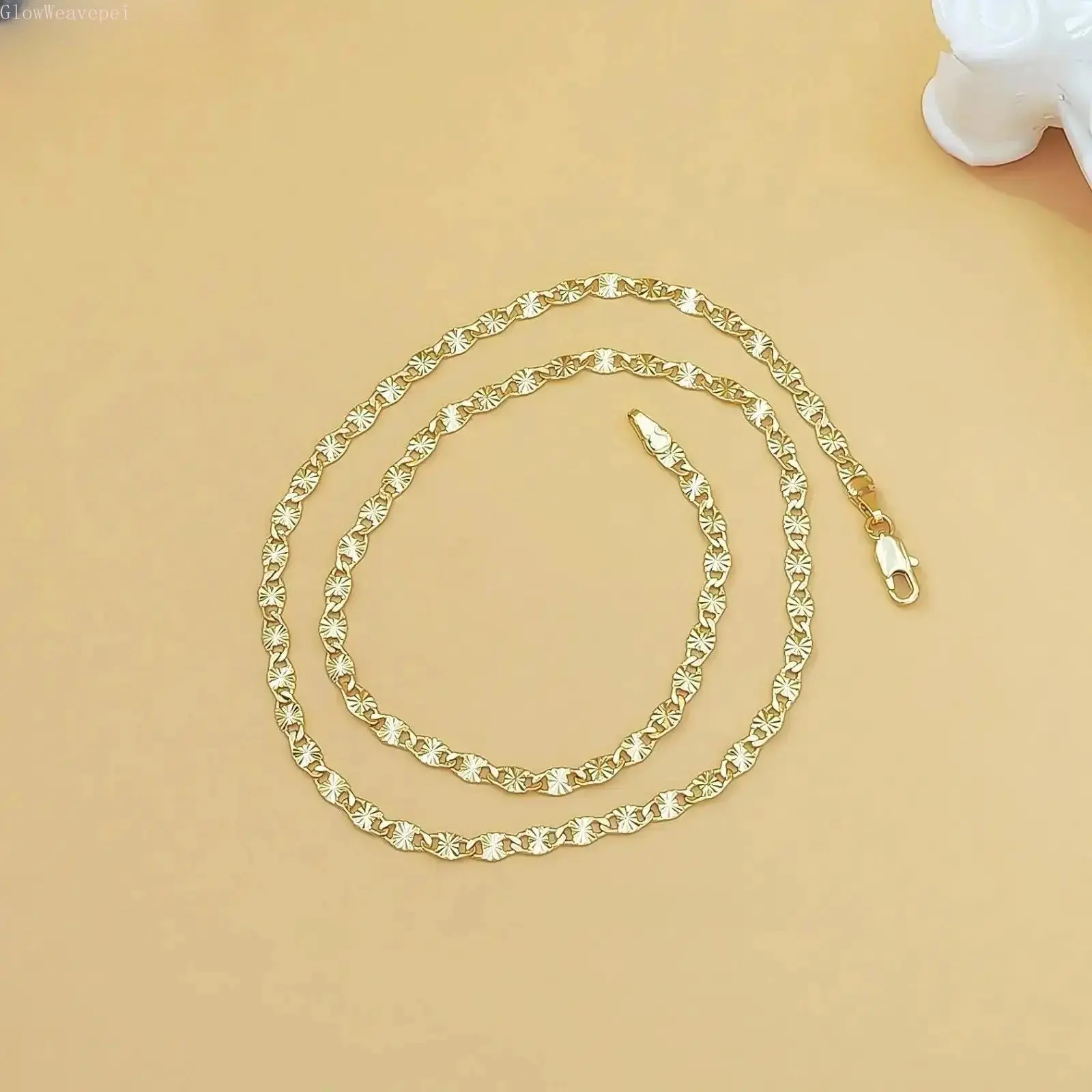 Boho Bohemian 14K Gold Plated Chain Necklace For Women Diamond Cut Textured Link Flat Choker Versatile Layering Summer Vacation Outfits Jewelry
