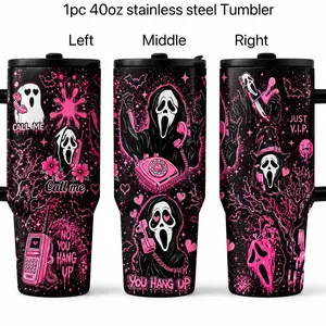 1pc 40oz Ghostface Scream Tumbler, Glitter, Insulated Stainless Steel, Leakproof, Horror Theme, Halloween Gift, Travel Mug