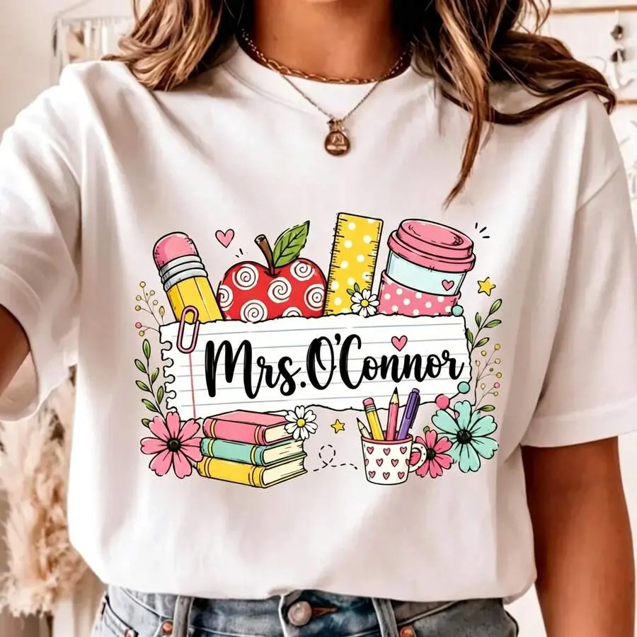 1PC Custom Teacher T-Shirt, 100% Cotton Personalized Name Teacher Shirt, Back To School Tee, Teacher Appreciation Gift, First Day Of School Tee -S-2XL