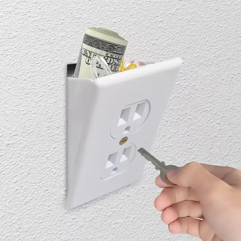 Hidden Wall Safe Outlet Box, Decorative Panel Hidden Secret Compartment, No Tool Installation, Includes 2 Keys, Durable Plastic