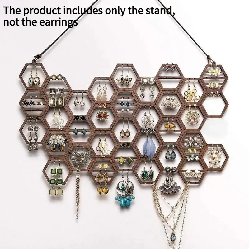 Wooden Honeycomb Design Jewelry Storage Rack, Vintage Earring Display Rack, Earring Organizers, Elegant Durable Jewelry Organizer, Gifts for Girlfriend, Home Decor