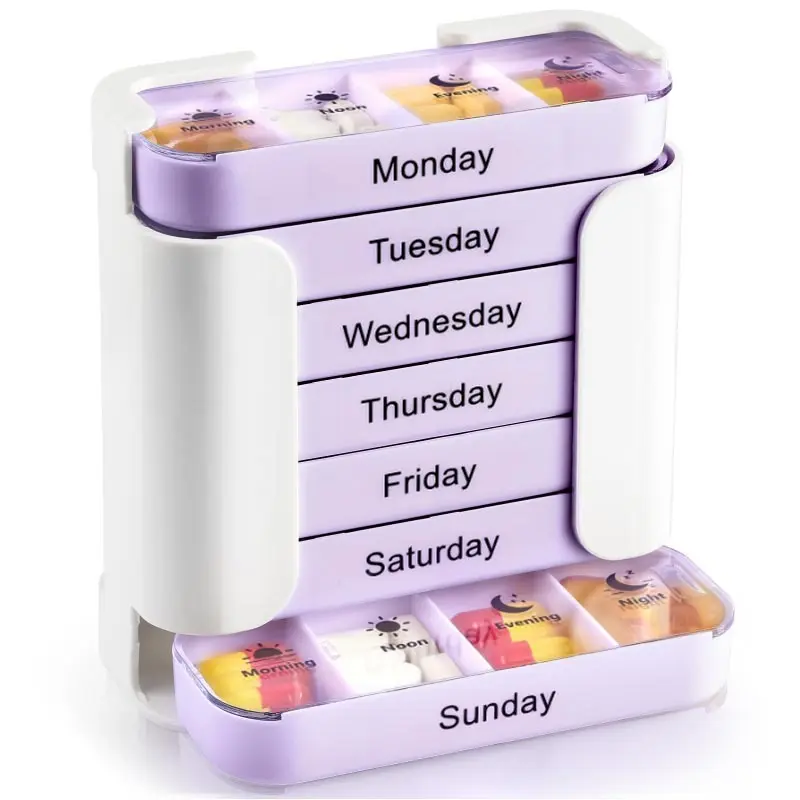 7 Day 28 Compartment Drawer Pill Organizer, Food-Grade Square Medicine Storage Case. Lightweight Portable Household Pill Holder, Convenient Supplement Organizer, Great For Home Organization, Commuting And Travel Storage, Portable Vitamin Organizer