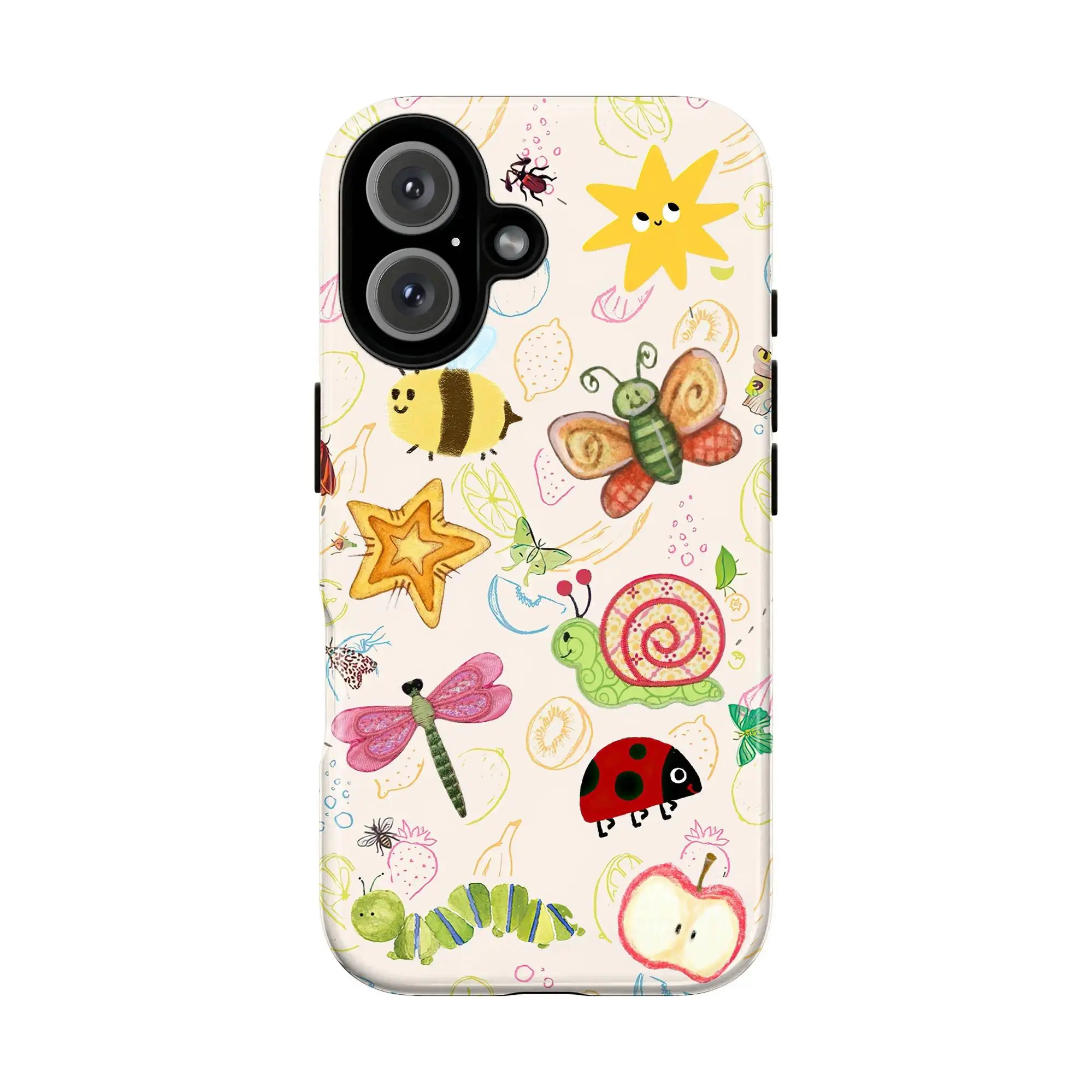 Kawaii Bee & Ladybug Polycarbonate Smartphone Case - Protective, High Color Fastness, Dual-Layer Accessory with Raised Bezels for Multi-Model iPhone 17-11 Pro Max, Samsung Galaxy S25-S21, Cute Pastel Cottagecore Garden Gift for Cottagecore Fans