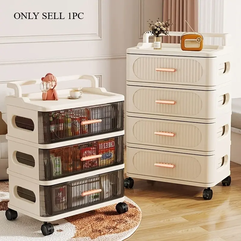 1 piece of 35cm wide drawer style small cart for household use, multi-layer snacks, bathroom storage cabinet, bedroom, kitchen, living room, flip cover storage box