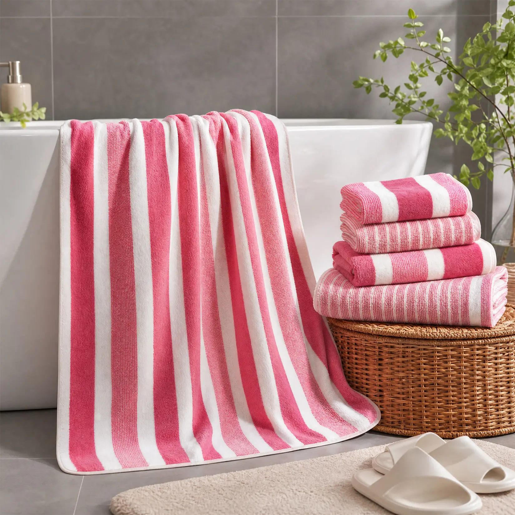 8 Pcs Polyester Brown Cabana Stripe Large Bath Towel Set-2 Bathroom Towels,2 Hand Towels,4 Washcloths Lightweight 600GMS Bath Sheet Absorbent Shower Towel Quick Jumbo Dry Absorbent Soft Microfiber for Hotel Bathroom, Fluffy, Fleece