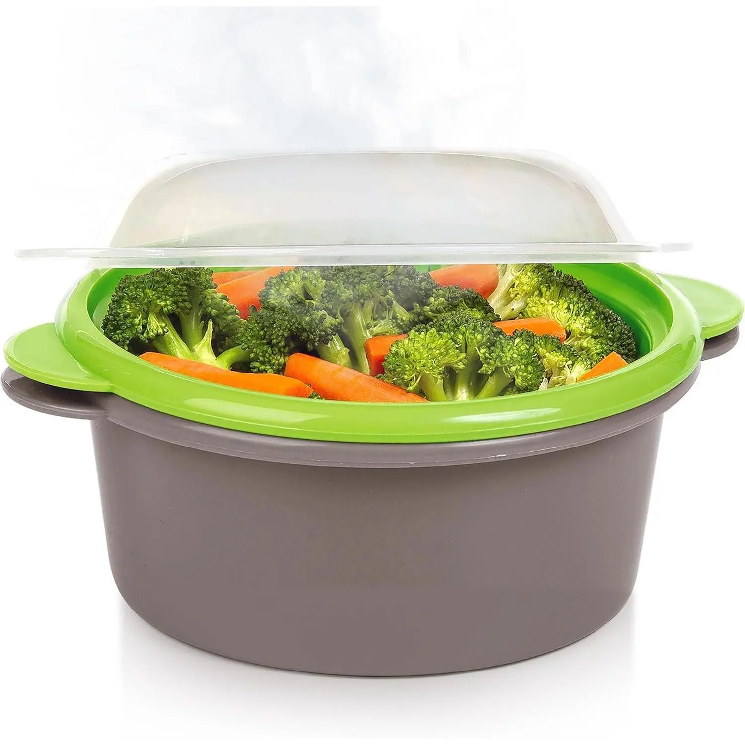PrepSolutions Gray Mini Microwave Steamer - Compact Cookware for Fast Steaming, Home Cooking Needs