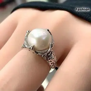 1pc Silver Plated Women's Ring, Stacked Design, Exquisite Abalone Shell Ring, Multifunctional Fashion