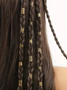 40pcs Boho Style Hollow Round Hair Rings, Ideal for Women & Girls, DIY Braiding Accessories, Dreadlock Jewelry, Metal Hair Clips Decor
