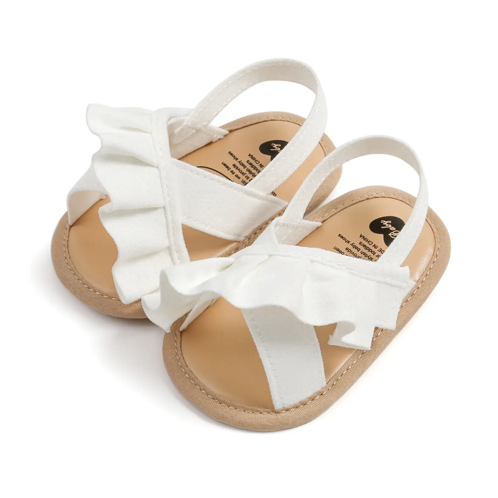 Baby Girl's Ruffle Suede Sandals, Fashion First Walkers with Soft Non-Slip Sole, Infant Summer Flat Shoes Sizes 11-13 cm, Fashion Design, 0-6 Months
