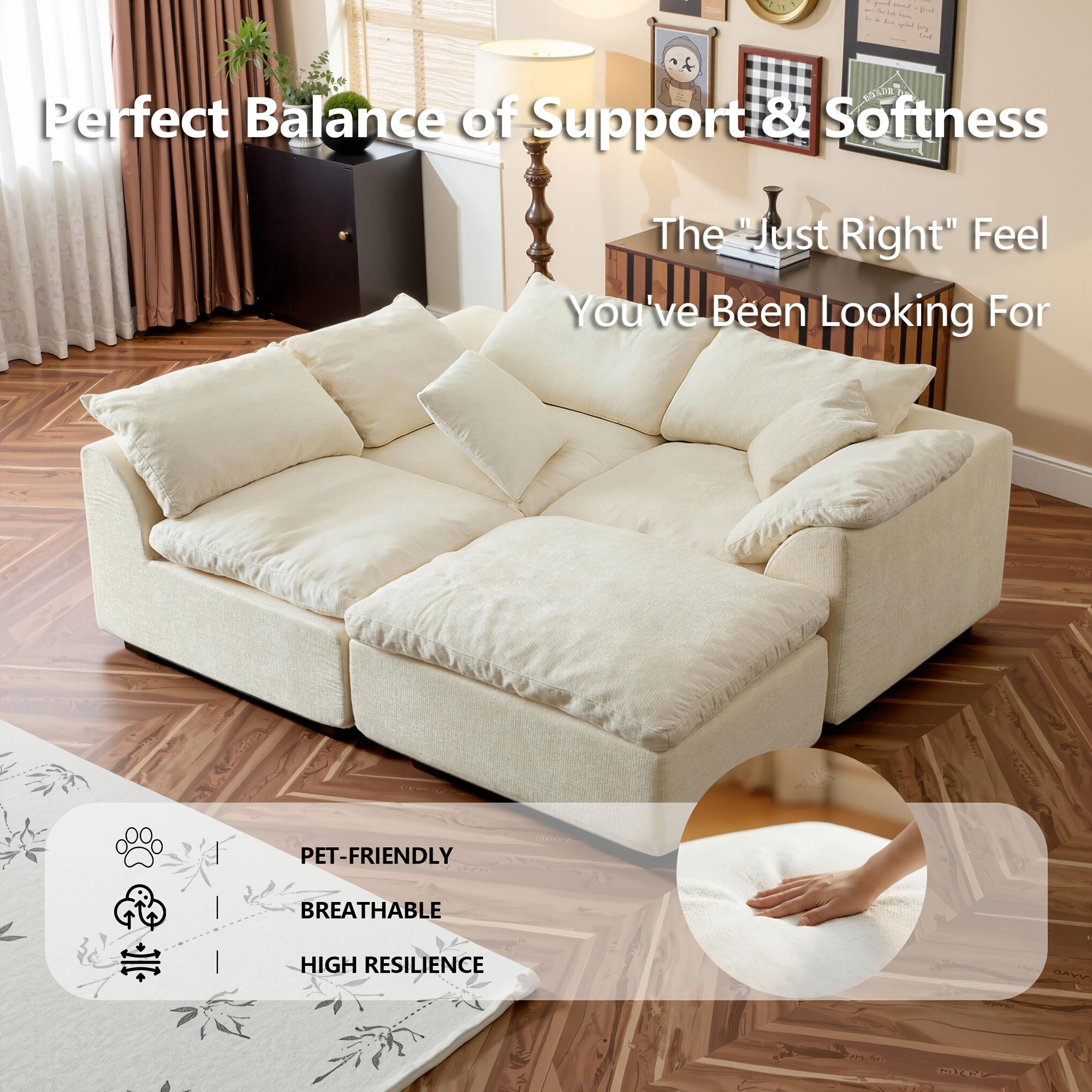 【1/2 Packages】108"Cloud Couches for Living Room, Boneless Couch L-Shape Comfy Sofa Modern Modular Sectional Sofa with Ottoman, Compressed Sofa, Cloud-Like Comfort, Flexible Modular, No Assembly Needed