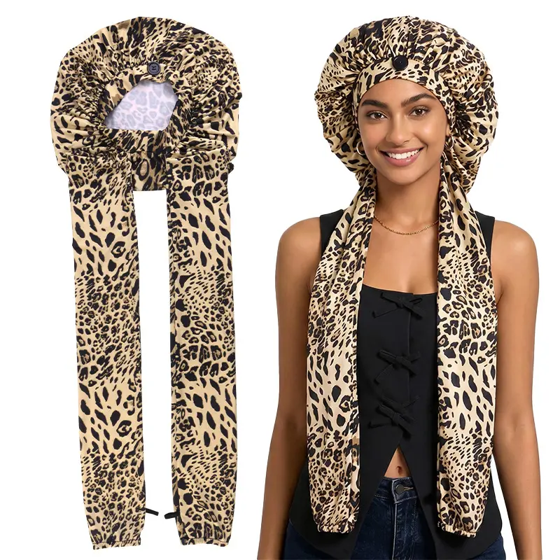 Smooth Lightweight Adjustable Ice Silk Printed Hair Bonnet with Long Sleeves, Braids Design – Haircare Cap for Night Sleep, Beauty Makeup (JDB-522A), Frizz