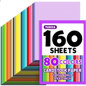 160 Sheets 8.5" X 11" Colored Cardstock 80 Assorted Colors 180 GSM/65 LB Construction Paper for Printing Card Making DIY Crafts Kids School Supplies Party Decorations