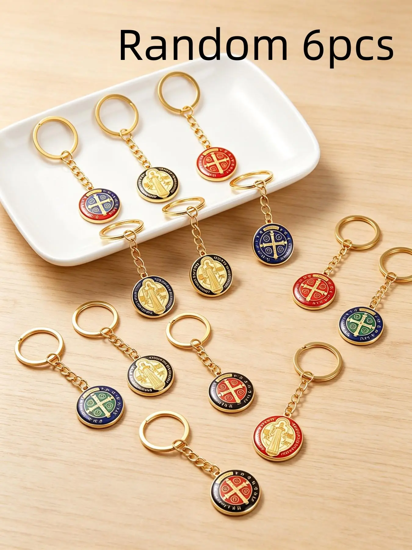 6pcs Random Oil St Benedict Pendant Keychain, Decorative Bag Accessory, Stylish Key Ring, Perfect Gift Idea, Unique Fashion Item
