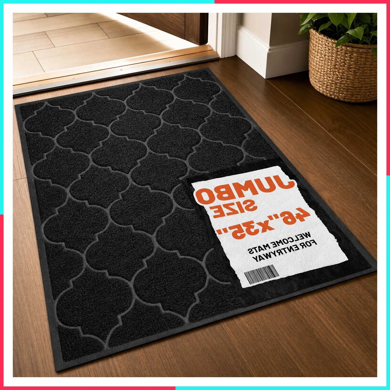 46x35 Jumbo Front Door Mat, Non Slip Welcome Mat for Entryway & Garage, Waterproof Indoor Outdoor Doormat for High Traffic Areas, Easy Clean, Black