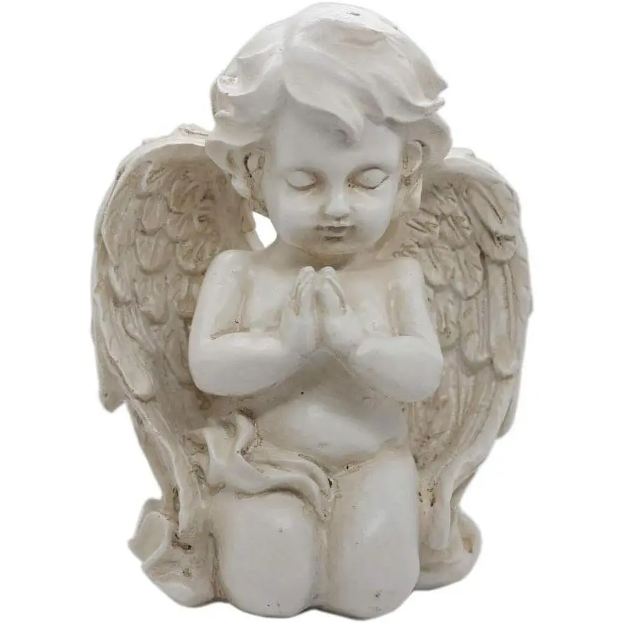 Vintage Kneeling Praying Cherub Statue Indoor Outdoor Home Garden Decoration Wings Angel Statue Memorial Sculpture