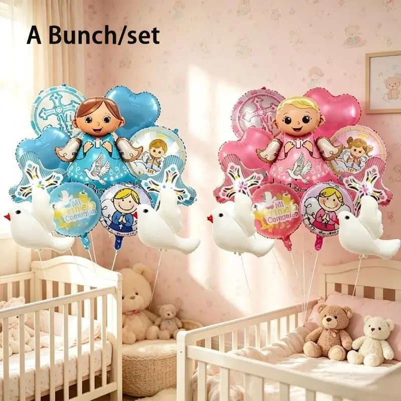 13-Piece Communion/baptism Balloon Set, Blue Options, Dove Cross Angel Shapes, 18-Inch Printed Balls,Suitable for First Communion ceremonies, baptisms/confirmations, church decoration, gender reveals, church children’s activities, and kids’ birthday