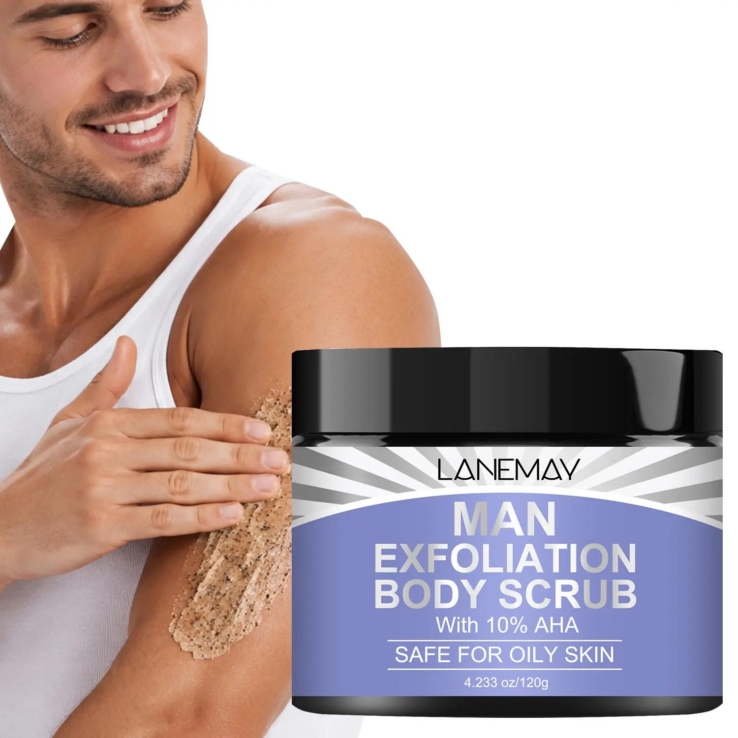 120g 10% AHA Men Exfoliation Body Scrub with Apricot Seed Powder, Jojoba Ester, Hyaluronic Acid - Physical Exfoliation, Deeply Cleanses Pores, Moisturizing & Smoothing - For Oily Skin, Body Scrub Care, Body Exfoliating Scrub