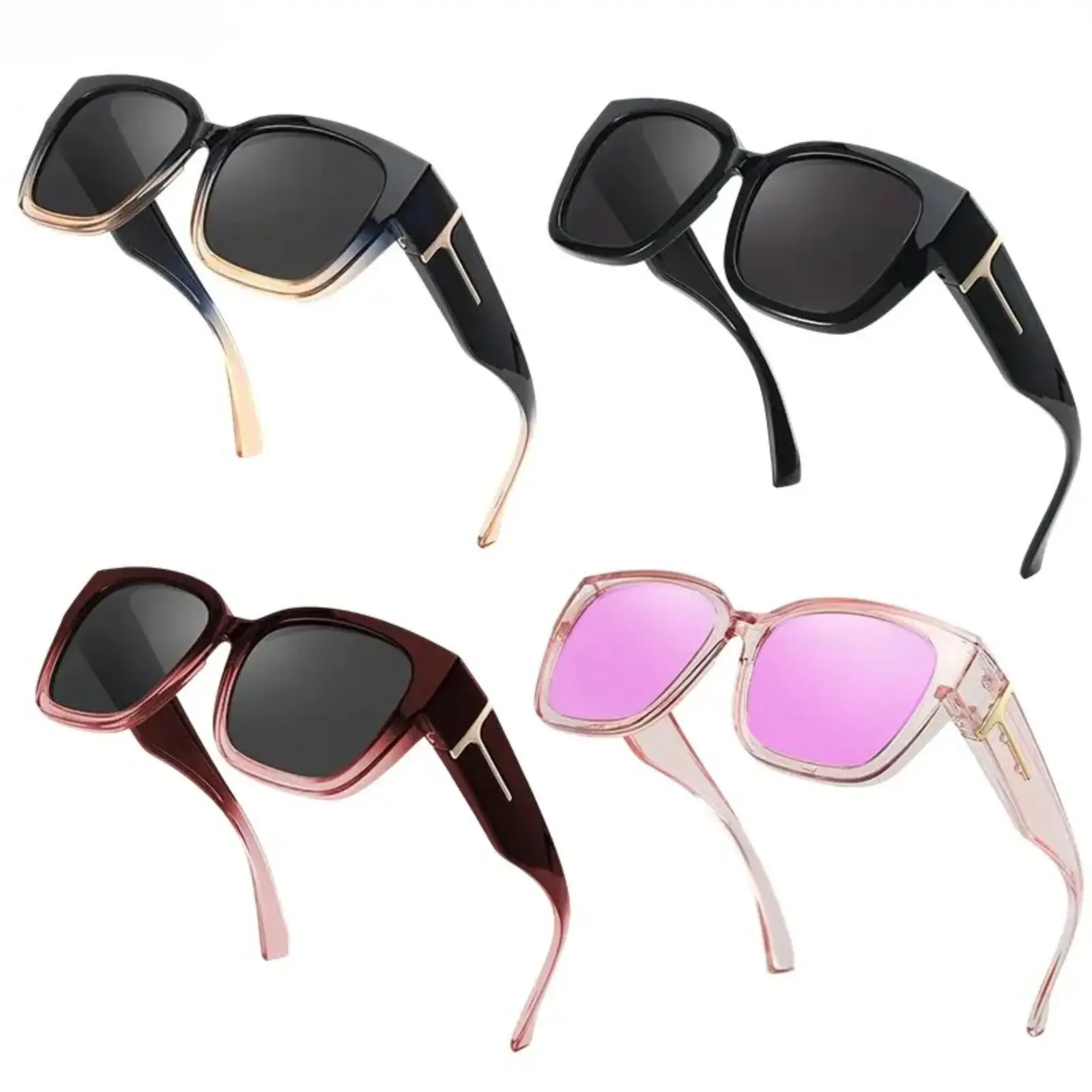 Unisex 4-Pack Polarized Fit Over Sunglasses for Women, Rectangular Mirrored Frame, UV400 Anti-Glare Protection, Wearable Over Prescription Glasses, Durable Shades for Driving & Outdoor Sports