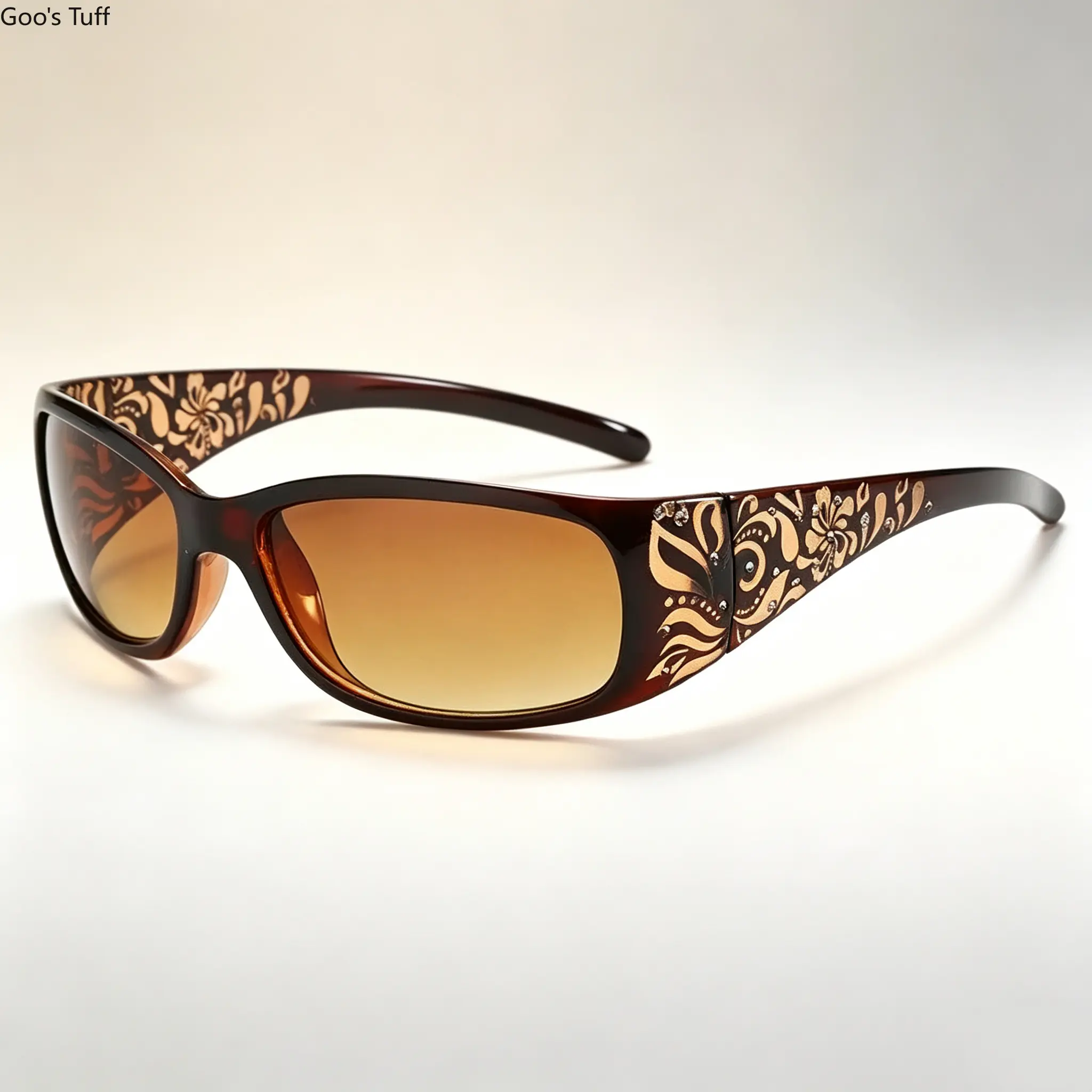 Women's Y2K Trendy Wrap-Around Sunglasses, Pink Frame with Floral Rhinestone Ornament, UV400 Protection, Vintage Shades for Festival & Vacation Street Outfits