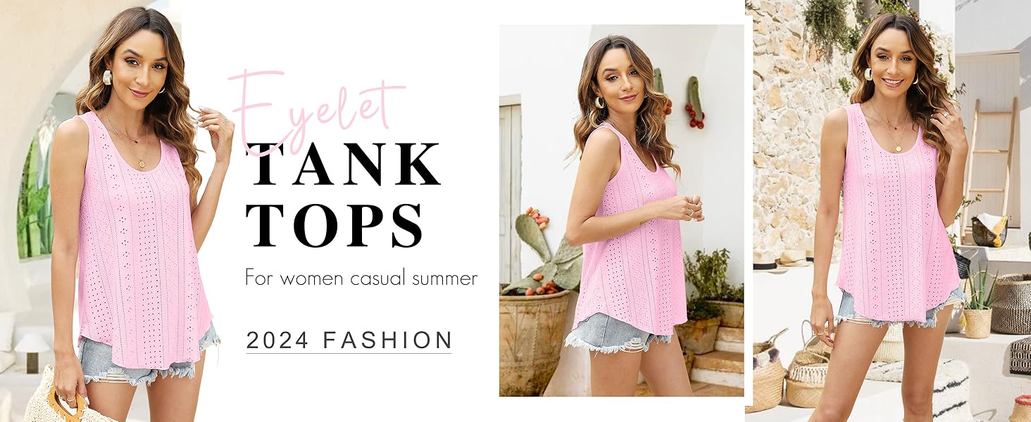 WIHOLL Womens Tank Tops Sleeveless Eyelet Embroidery Scoop Neck Loose Fit Casual Summer Flowy #Springtok Outdoorfun Floral