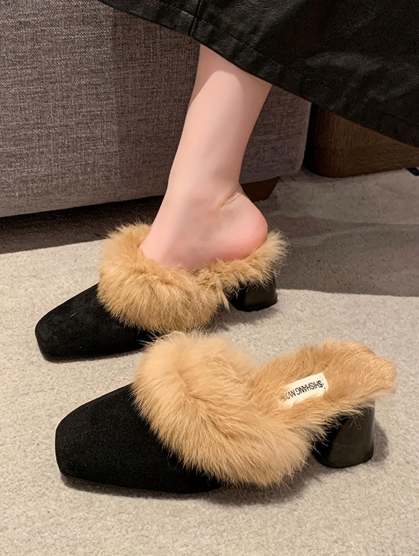 Moccasin Women 2024 New Autumn And Winter Outdoor Half with Dress Versatile High Heels One Slip-On Chunky Heel Elegant Women Shoes